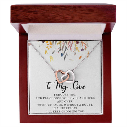 To My Love Interlocking Hearts Necklace Message Card
