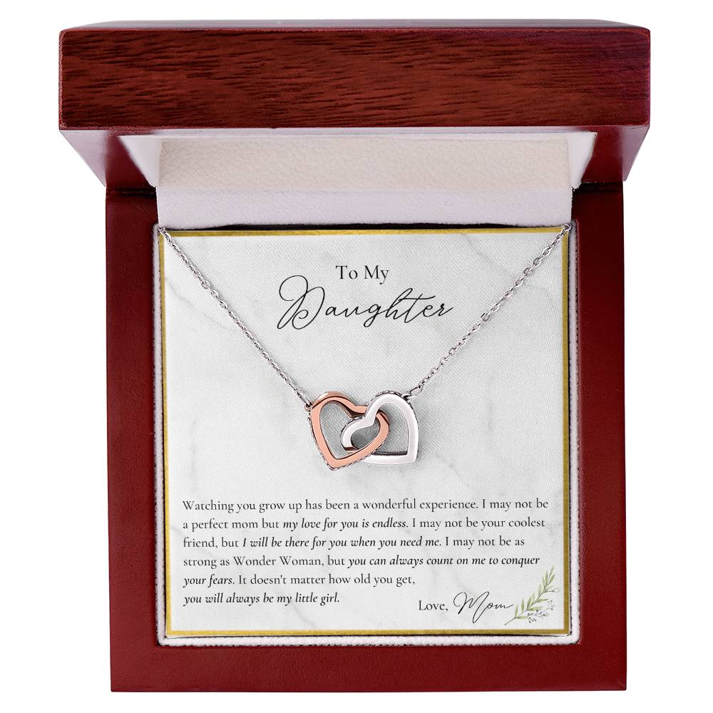 To My Daughter My Love For You Is Endless You Can Always Count On Me To Conquer Interlocking Hearts Necklace