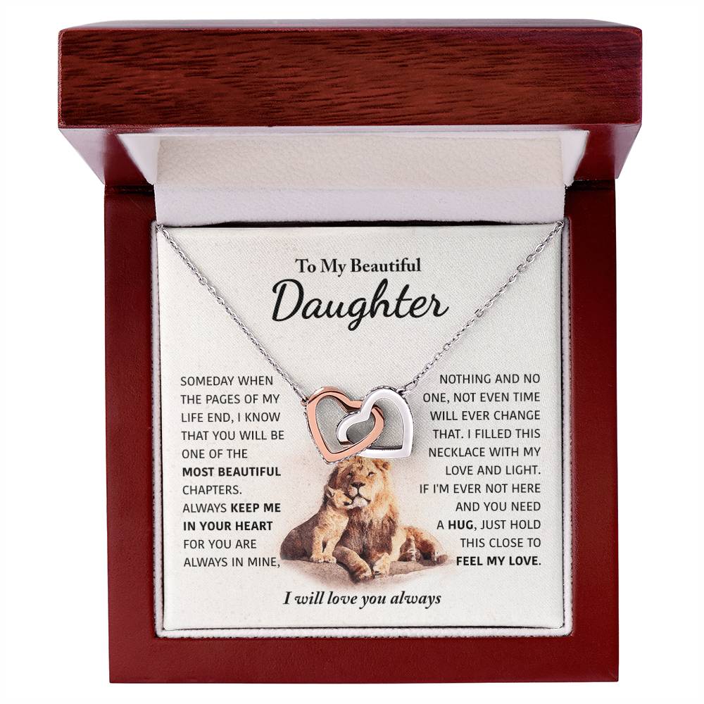 To My Beautiful Daughter - Keep Me In Your Heart - Interlocking Hearts Necklace
