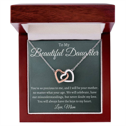 To My Beautiful Daughter - Be Your Mother Interlocking Hearts Necklace