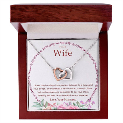 Interlocking Heart Necklace For Wife. Heart Touching Message Card Included. Interlocking Hearts Necklace
