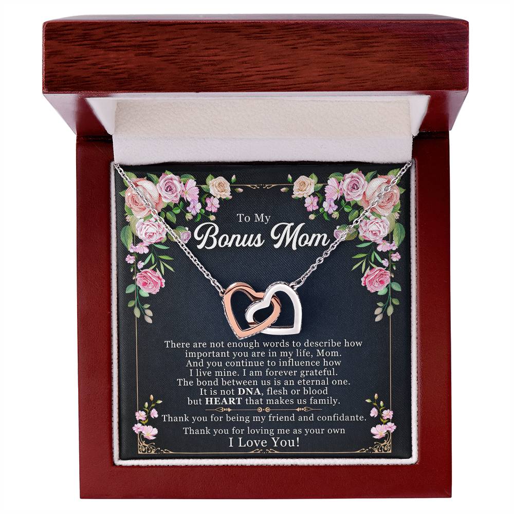 To My Bonus Mom - I Am Forever Grateful Interlocking Hearts Necklace