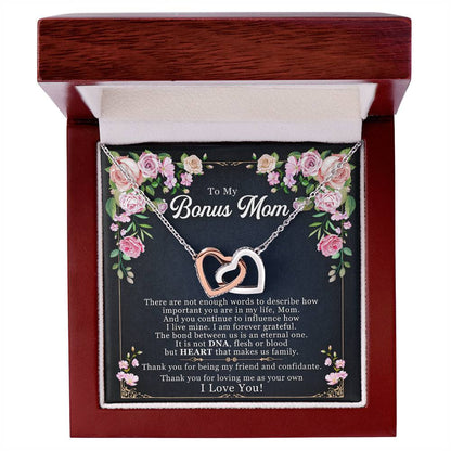 To My Bonus Mom - I Am Forever Grateful Interlocking Hearts Necklace