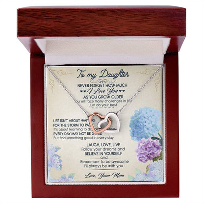 To My Daughter I Love You Interlocking Hearts Necklace Birthday Message Card
