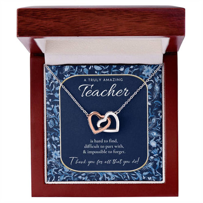Teacher Gift Gift For Teacher Necklace A Truly Amazing Teacher Appreciation Gift Gorgeous Necklace For Teacher Interlocking Hearts Necklace