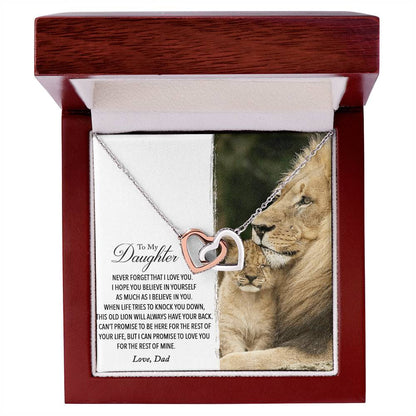 To My Daughter - This Old Lion Will Always Have Your Back Interlocking Hearts Necklace