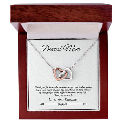 'Dearest Mom' Linked Hearts Necklace - The Most Caring Person In This World Interlocking Hearts Necklace