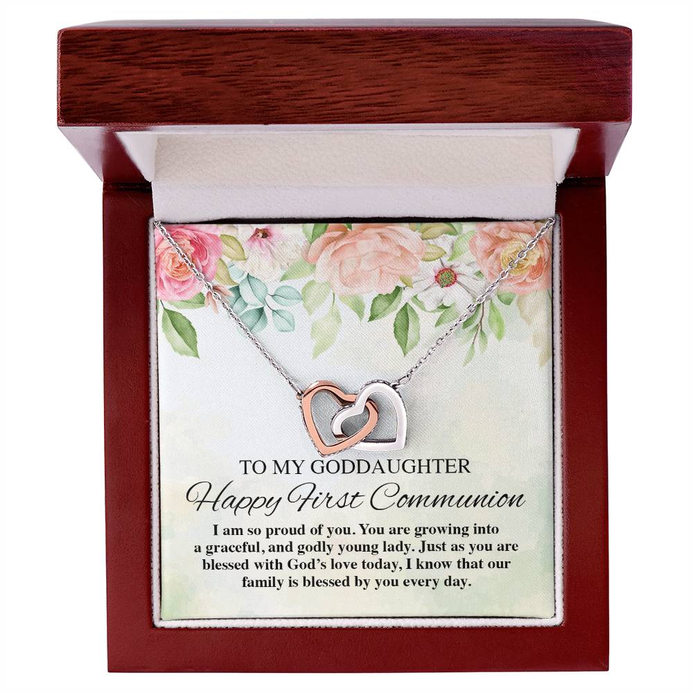 To My Goddaughter Happy First Communion Interlocking Hearts Necklace