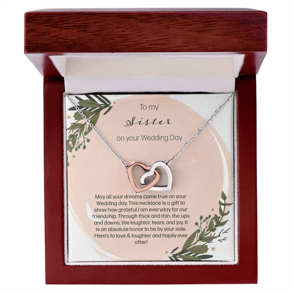 To My Sister On Your Wedding Day Interlocking Hearts Necklace