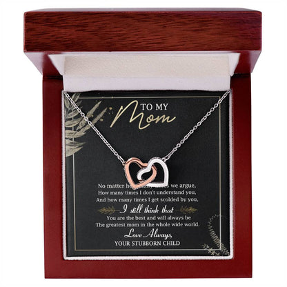 To My Mom Interlocking Hearts Necklace Message Card