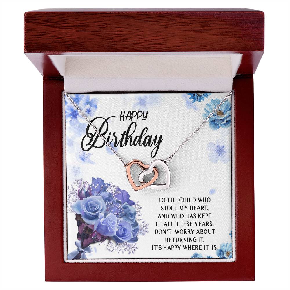 Happy Birthday Necklace Gift For Child Daughter Granddaughter From Mom Dad Grandma Grandpa Stole My Heart Interlocking Heart Necklace Interlocking Hearts Necklace