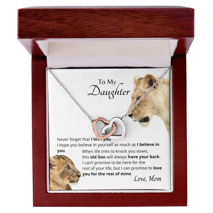 To My Daughter - I Believe In You - Necklace. Embellished With Cubic Zirconia Stones. Interlocking Hearts Necklace