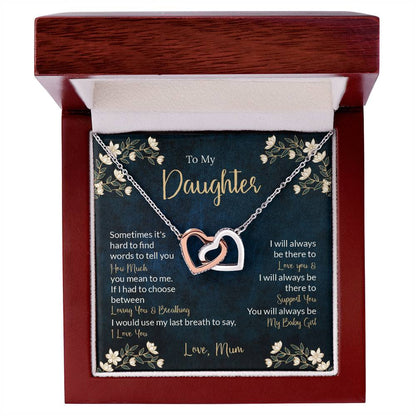 To My Daughter - Unique Heart Bonding Necklace Gift Set Interlocking Hearts Necklace