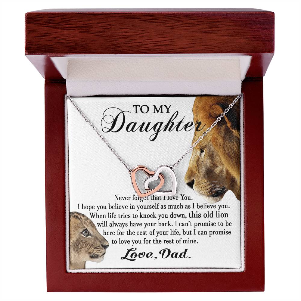 To My Daughter This Old Lion Will Always Have Your Back Interlocking Heart Necklace Daughter Necklace From Dad Interlocking Hearts Necklace