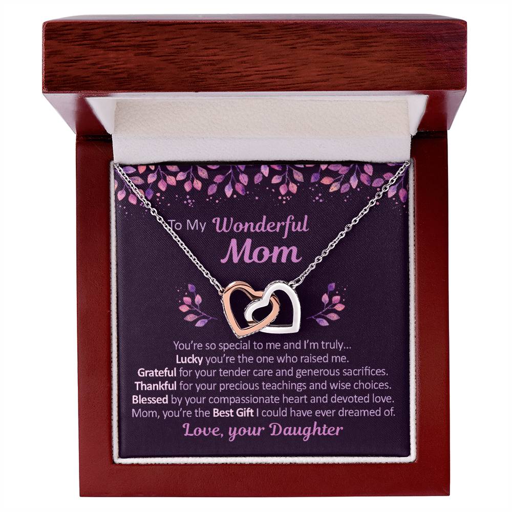 To My Mom - Grateful Thankful And Blessed - Necklace Interlocking Hearts Necklace