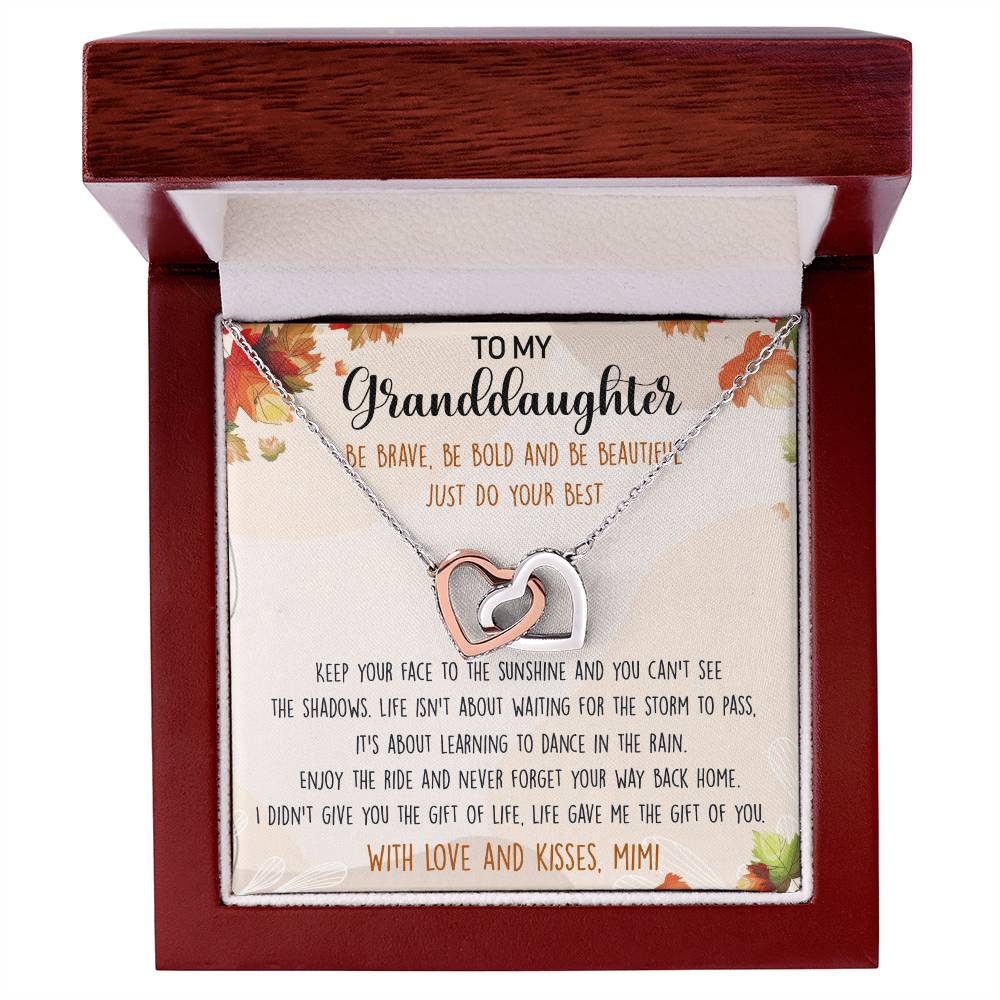 To My Granddaughter Interlocking Hearts Necklace Message Card