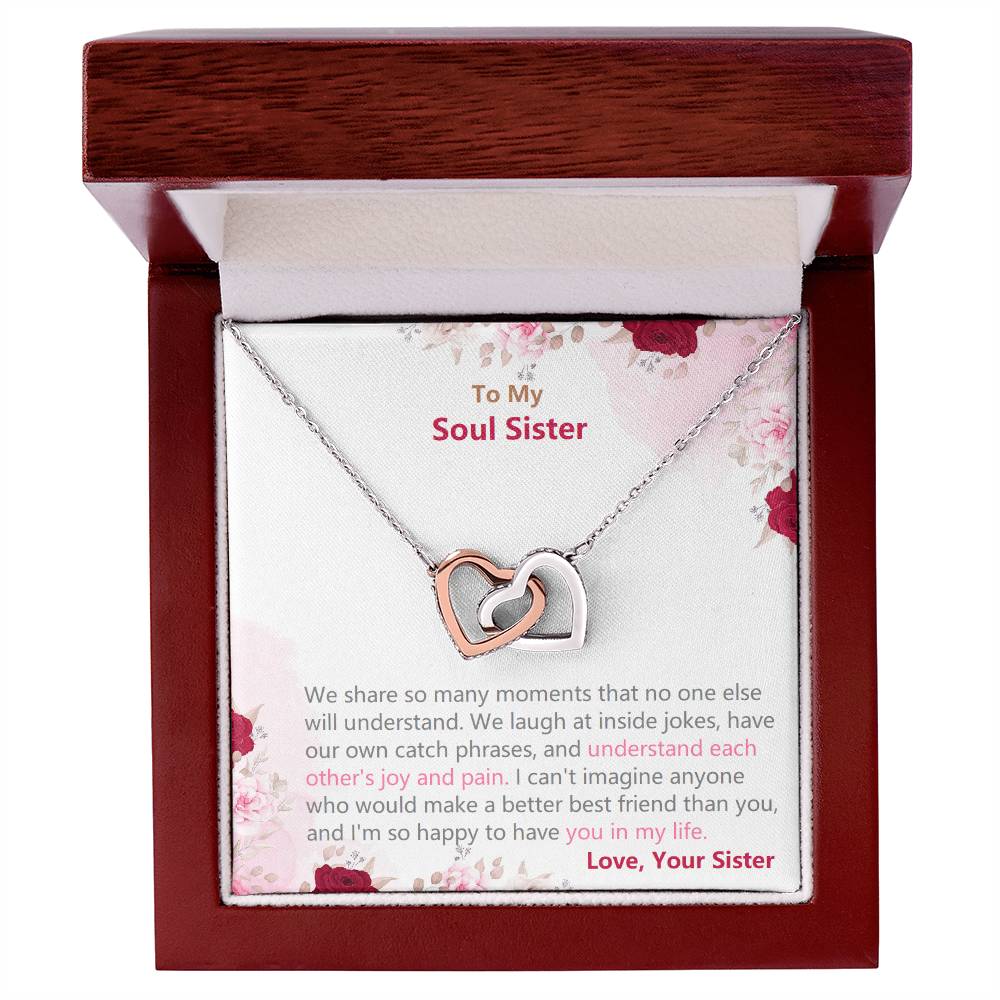 Soul Sister Necklace -Heart Jewelry Gift On Her Birthday Interlocking Hearts Necklace
