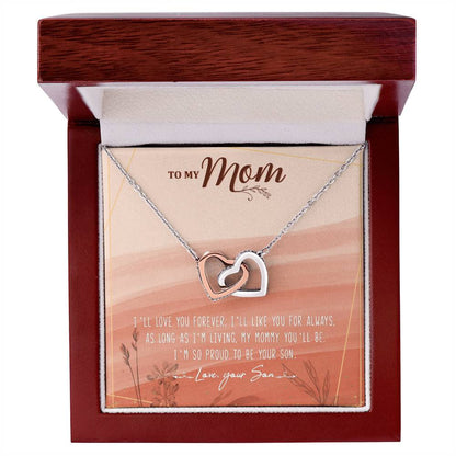 To My Mom Interlocking Hearts Necklace Message Card