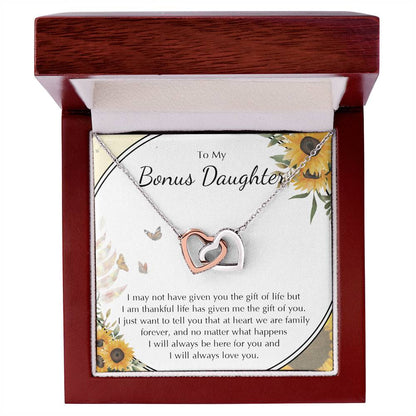 To My Bonus Daughter Necklace Stepdaughter Jewelry Stepdaughter Birthday Gift Interlocking Hearts Necklace