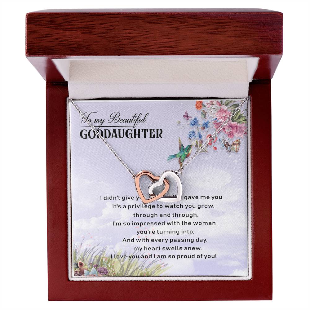 To My Beautiful Goddaughter Interlocking Hearts Necklace Birthday Message Card From Godmother