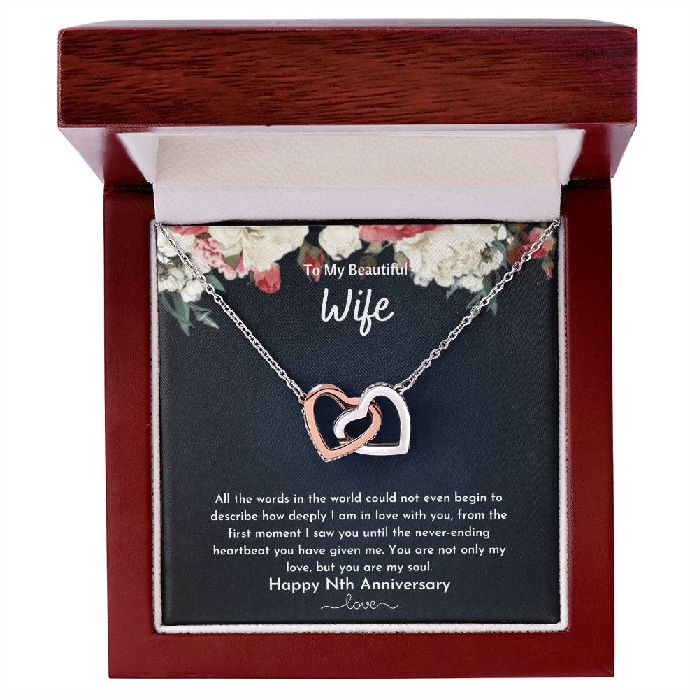 To My Beautiful Wife - Nth Anniversary - Double Heart Interlocking Hearts Necklace