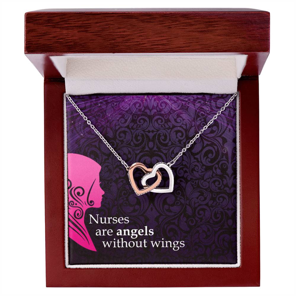 Nurses Are Angels Without Wings - Interlocking Heart Necklace Interlocking Hearts Necklace