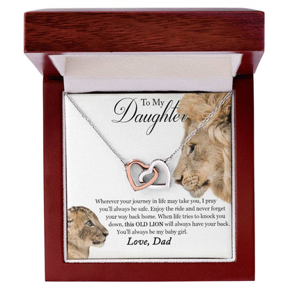 To My Daughter - This Old Lion Will Always Have Your Back Interlocking Hearts Necklace