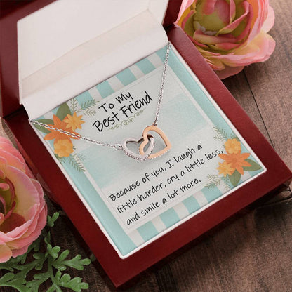 To My Best Friend - I Laugh A Little Harder Interlocking Heart Gift Neckalce Interlocking Hearts Necklace
