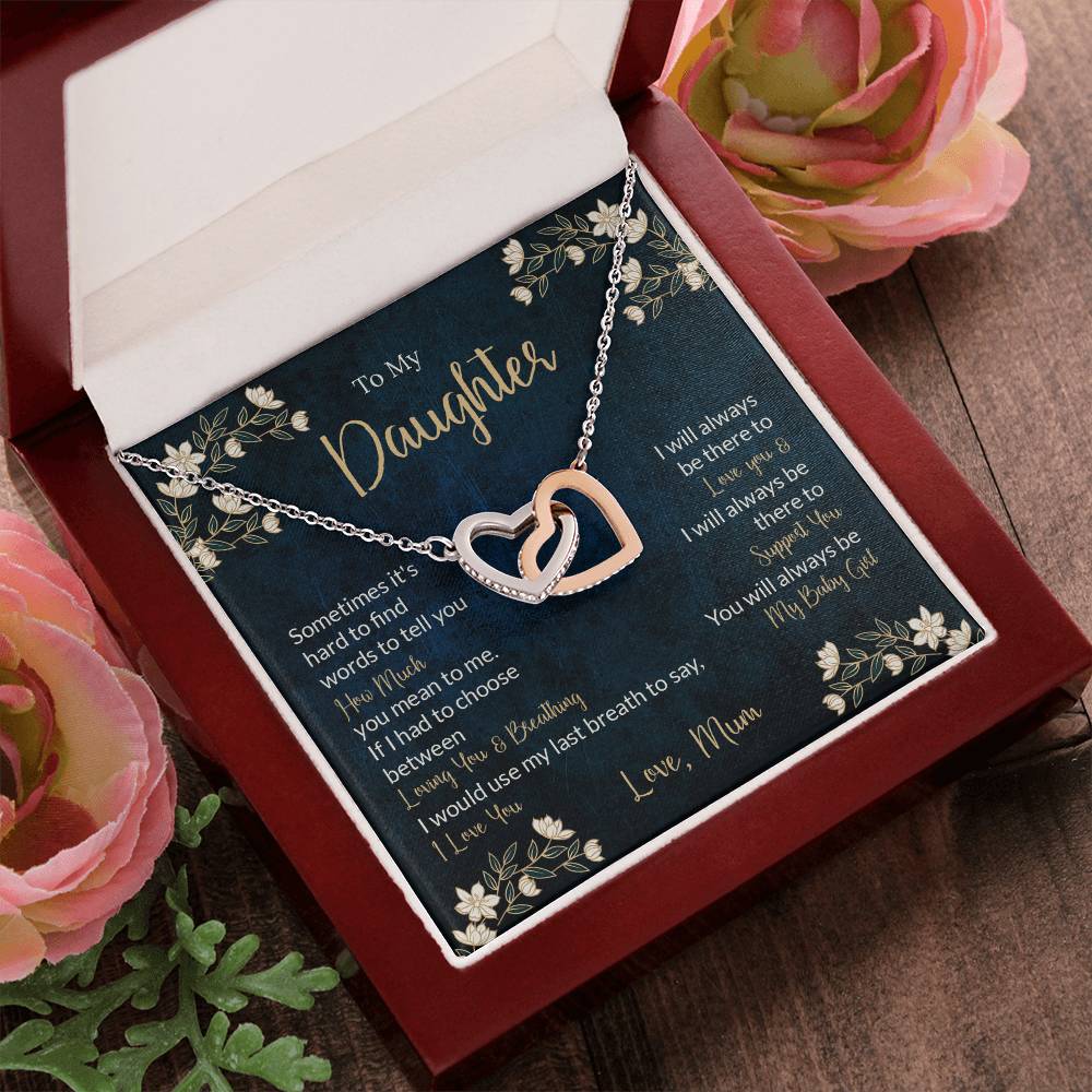 To My Daughter - Unique Heart Bonding Necklace Gift Set Interlocking Hearts Necklace