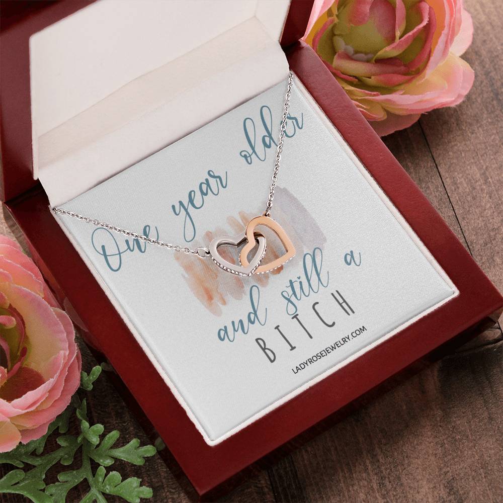 Birthday Bitch Interlocking Hearts Necklace