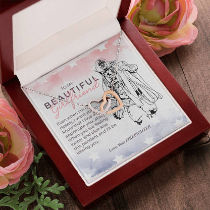 To My Beautiful Girlfriend From Firefighter Interlocking Hearts Necklace