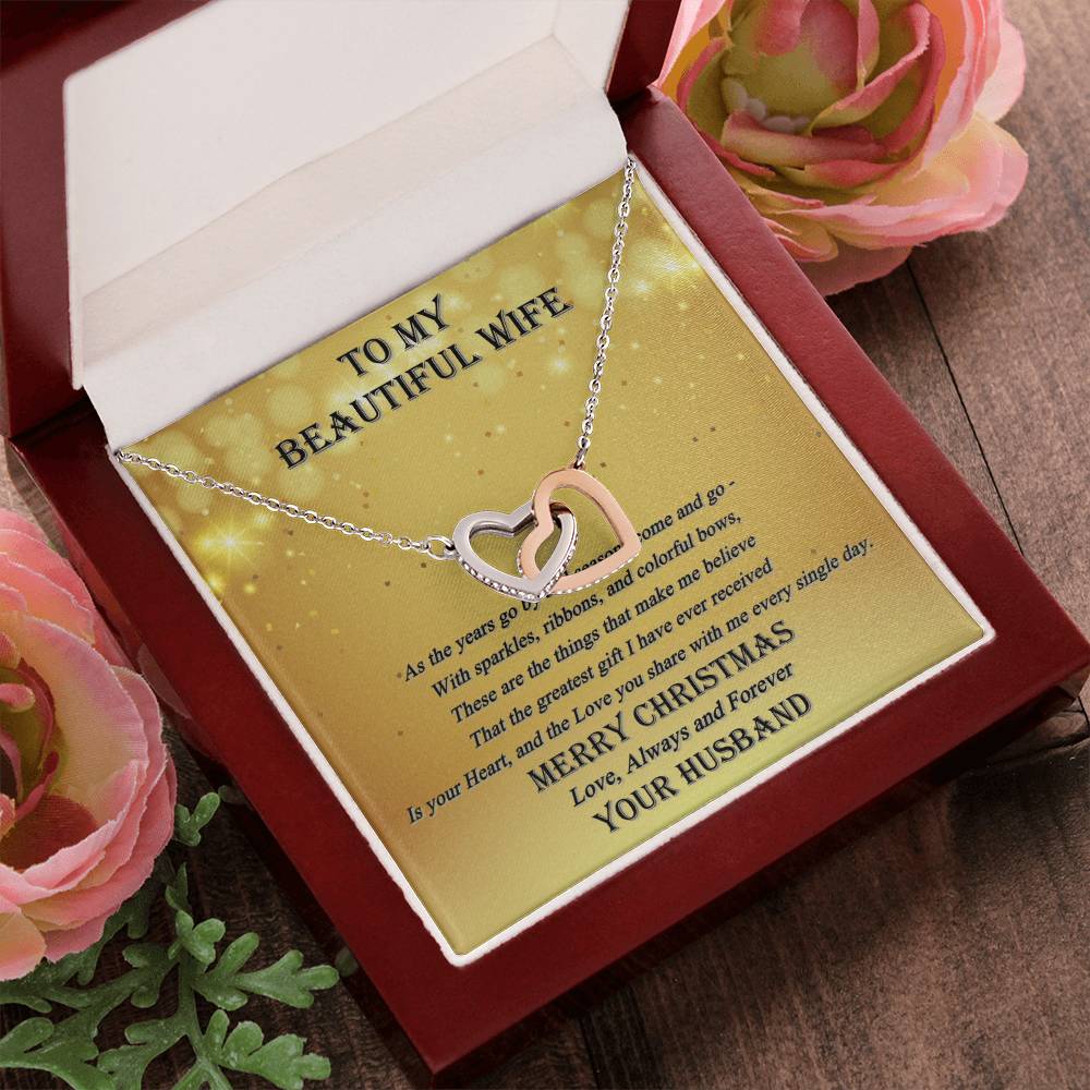 To My Beautiful Wife - Always And Forever - Interlocking Hearts - Merry Christmas Interlocking Hearts Necklace