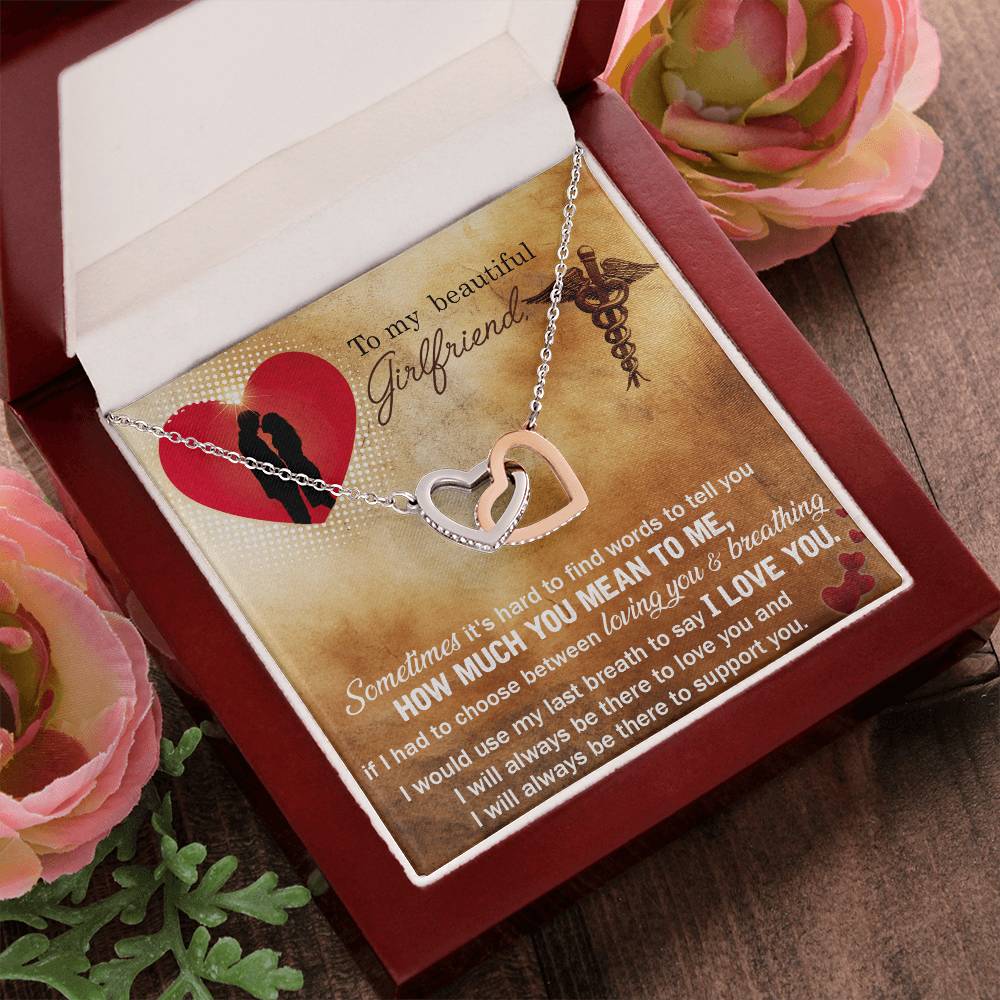 To My Beautiful Girlfriend - I Would Use My Last Breath To Say I Love You - Interlocking Heart Necklace Interlocking Hearts Necklace