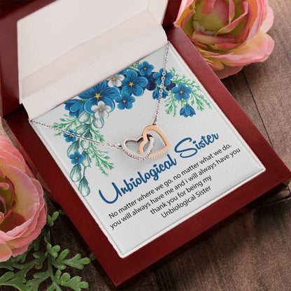 Unbiological Sister Necklace. Interlocking Hearts Necklace