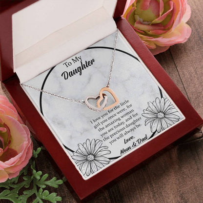 To My Daughter I Love You For The - Mom & Dad Interlocking Hearts Necklace