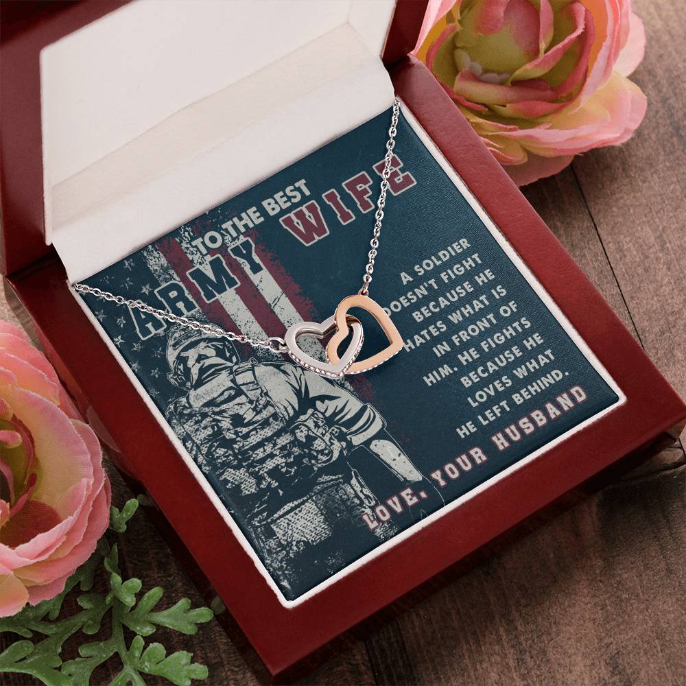 Two Heart Necklace To My Best Army Wife Amazing Gift From Husband Independence Gift Army Soldier Gift Pride Of Usa Love My Country Interlocking Hearts Necklace