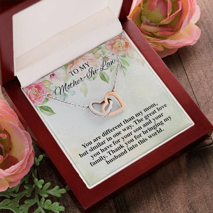 To My Mother-In-Law Thank You For Bringing My Husband Interlocking Hearts Interlocking Hearts Necklace