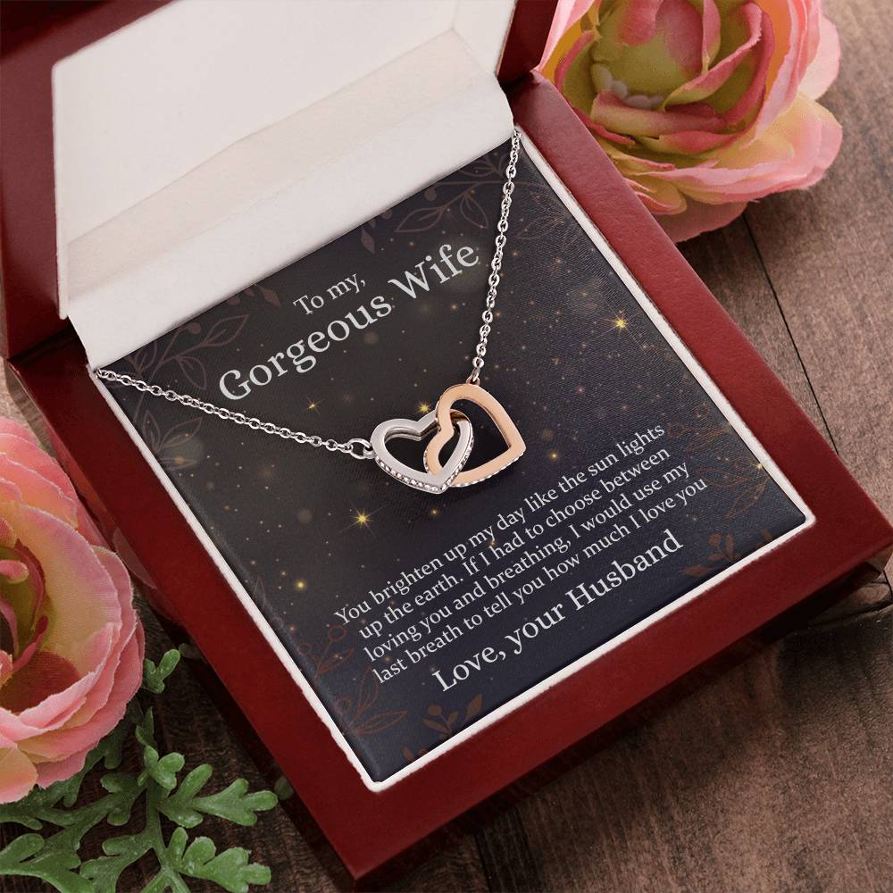 To My Gorgeous Wife - Interlocking Hearts Necklace