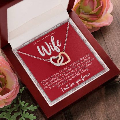 Interlocking Hearts Necklace With Message Card For Wife