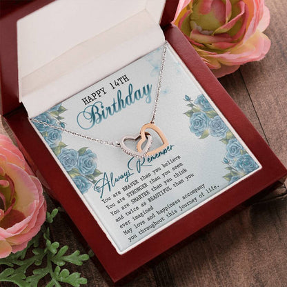 Happy 14Th Birthday Interlocking Hearts Necklace Message Card