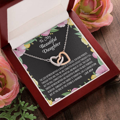 To My Beautiful Daughter Love Between Mother & Daughter Is Forever Necklace Gift Interlocking Hearts Necklace