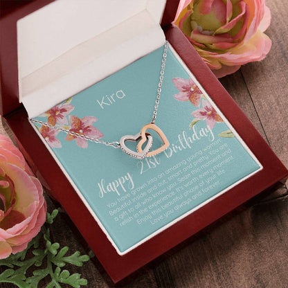 Personalized Happy 21St Birthday Interlocked Hearts Necklace Interlocking Hearts Necklace