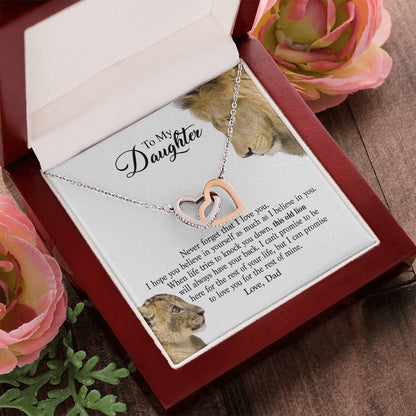 To My Daughter - This Old Lion Will Always Have Your Back Interlocking Hearts Necklace