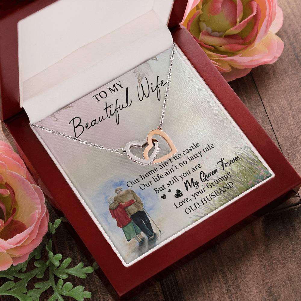 To My Beautiful Wife Interlocking Hearts Necklace Message Card