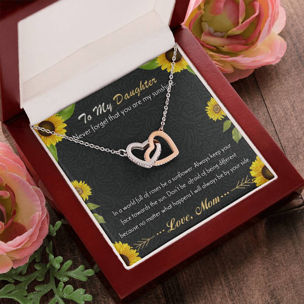 To My Daughter - Never Forget That You Are My Sunshine Interlocking Hearts Necklace