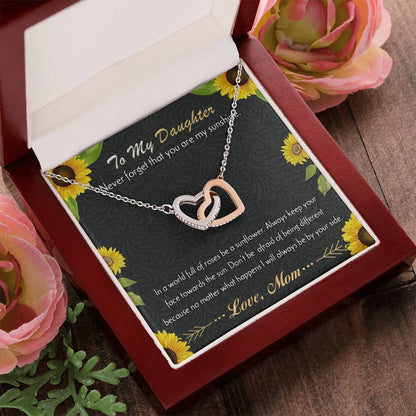 To My Daughter - Never Forget That You Are My Sunshine Interlocking Hearts Necklace