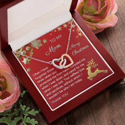 Gift For Mom Interlocking Hearts Necklace - Christmas Red