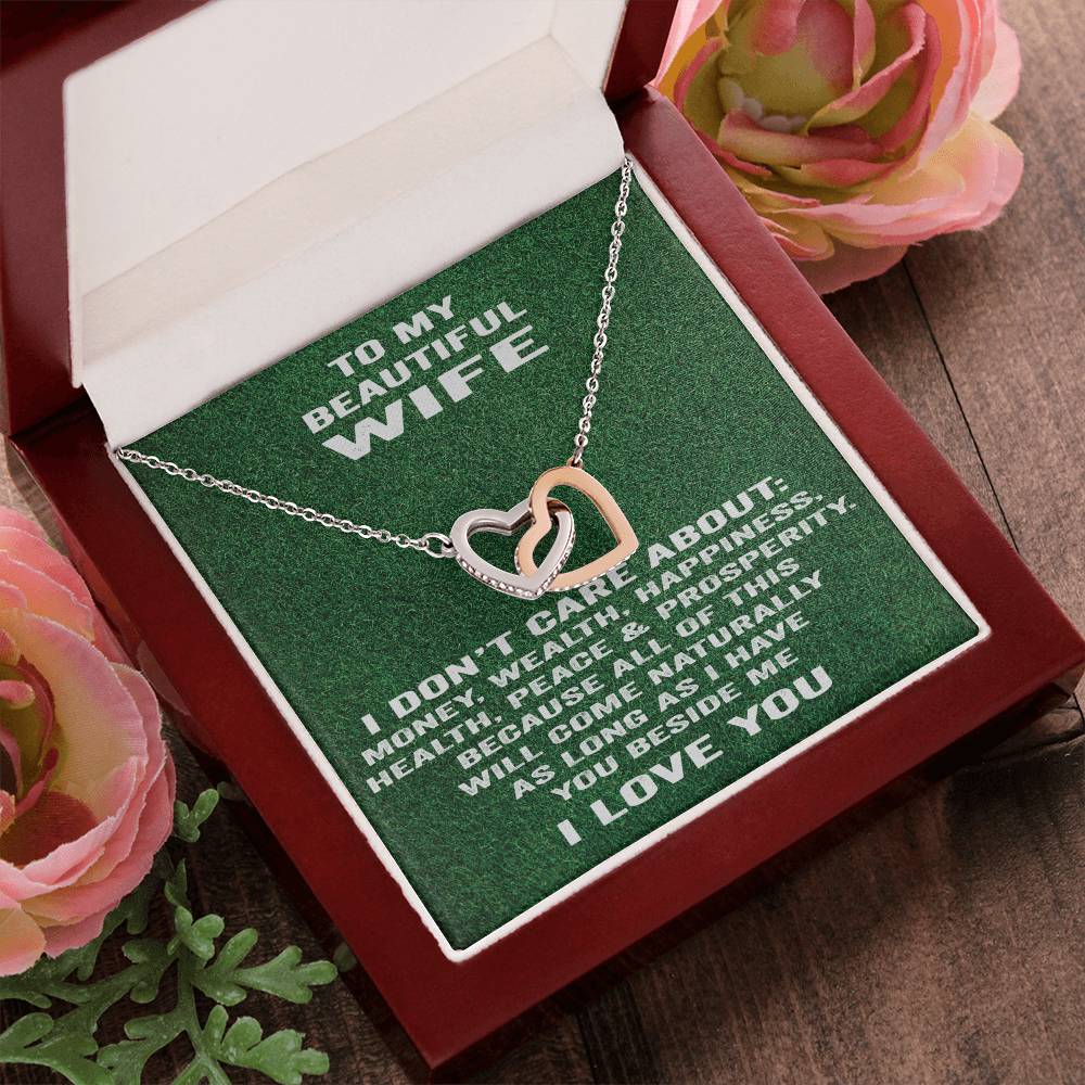 To My Beautiful Wife Necklace I Don'T Care About Bla Bla Bla. Interlocking Hearts Necklace
