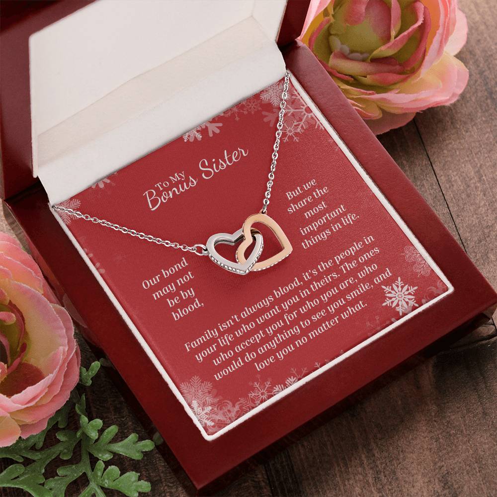 Love You No Matter What - Interlocking Hearts Necklace For Bonus Sister