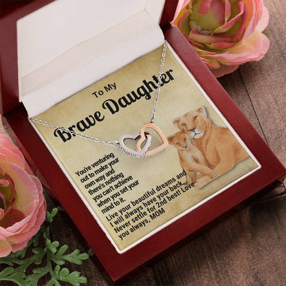 To My Brave Daughter Linked Hearts Gift From Mom Interlocking Hearts Necklace